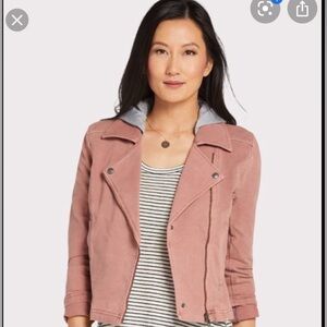 Anthropologie Pink Moto Jacket with Gray Removable Hood - Size Small